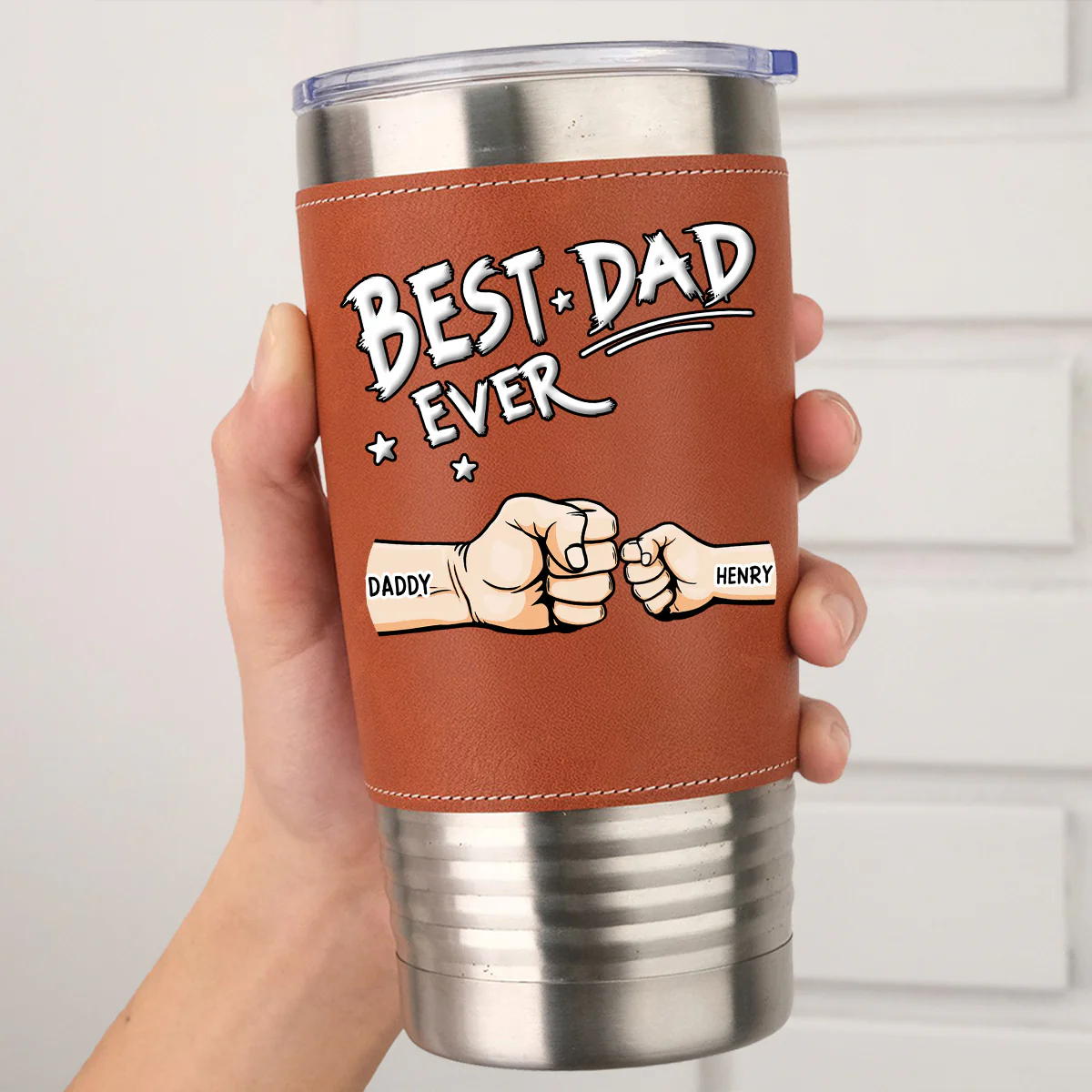 Best Dad - Personalized Custom Leather Tumbler - Image 6