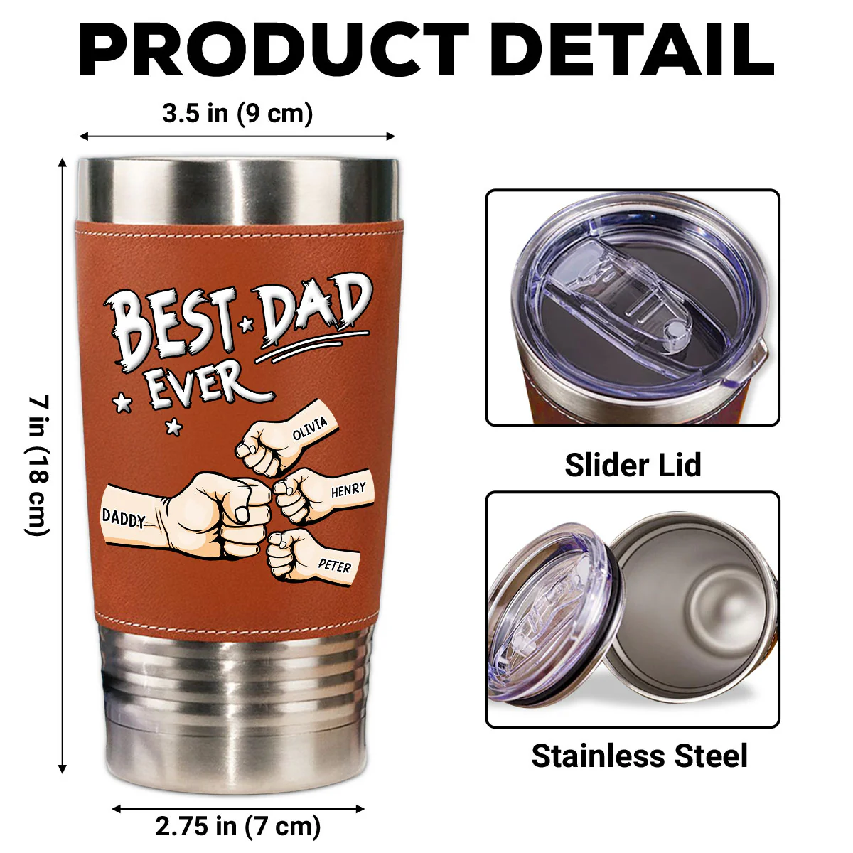 Best Dad - Personalized Custom Leather Tumbler - Image 7