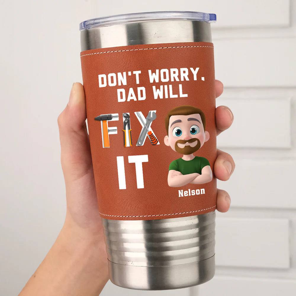 Best Dad - Personalized Custom Leather Tumbler - Image 5
