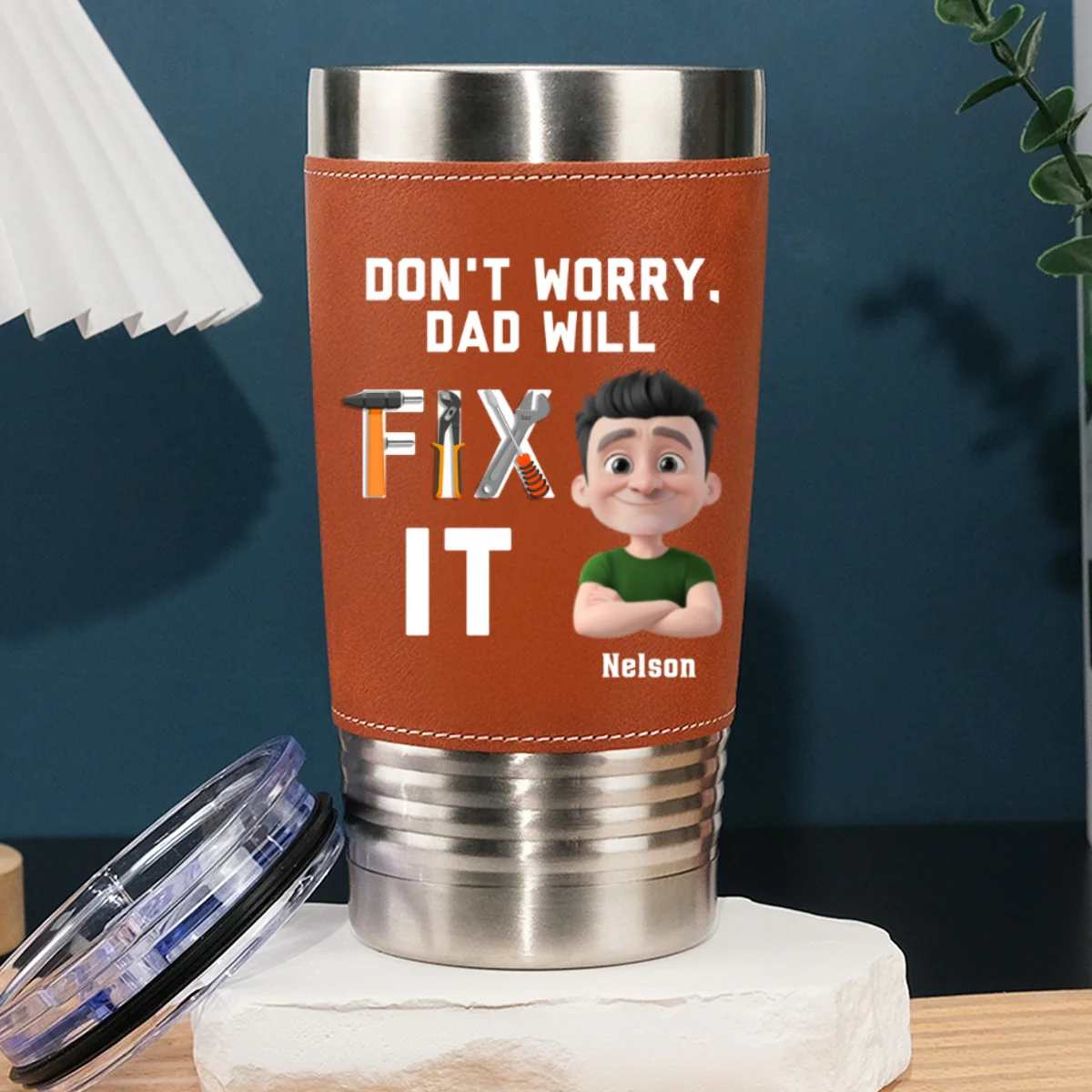 Best Dad - Personalized Custom Leather Tumbler - Image 7