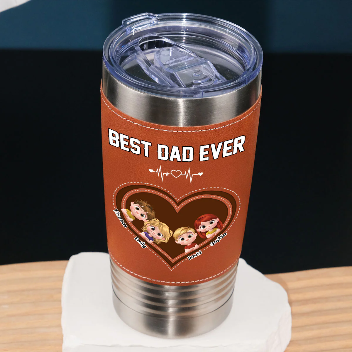 Best Dad - Personalized Custom Leather Tumbler - Image 2