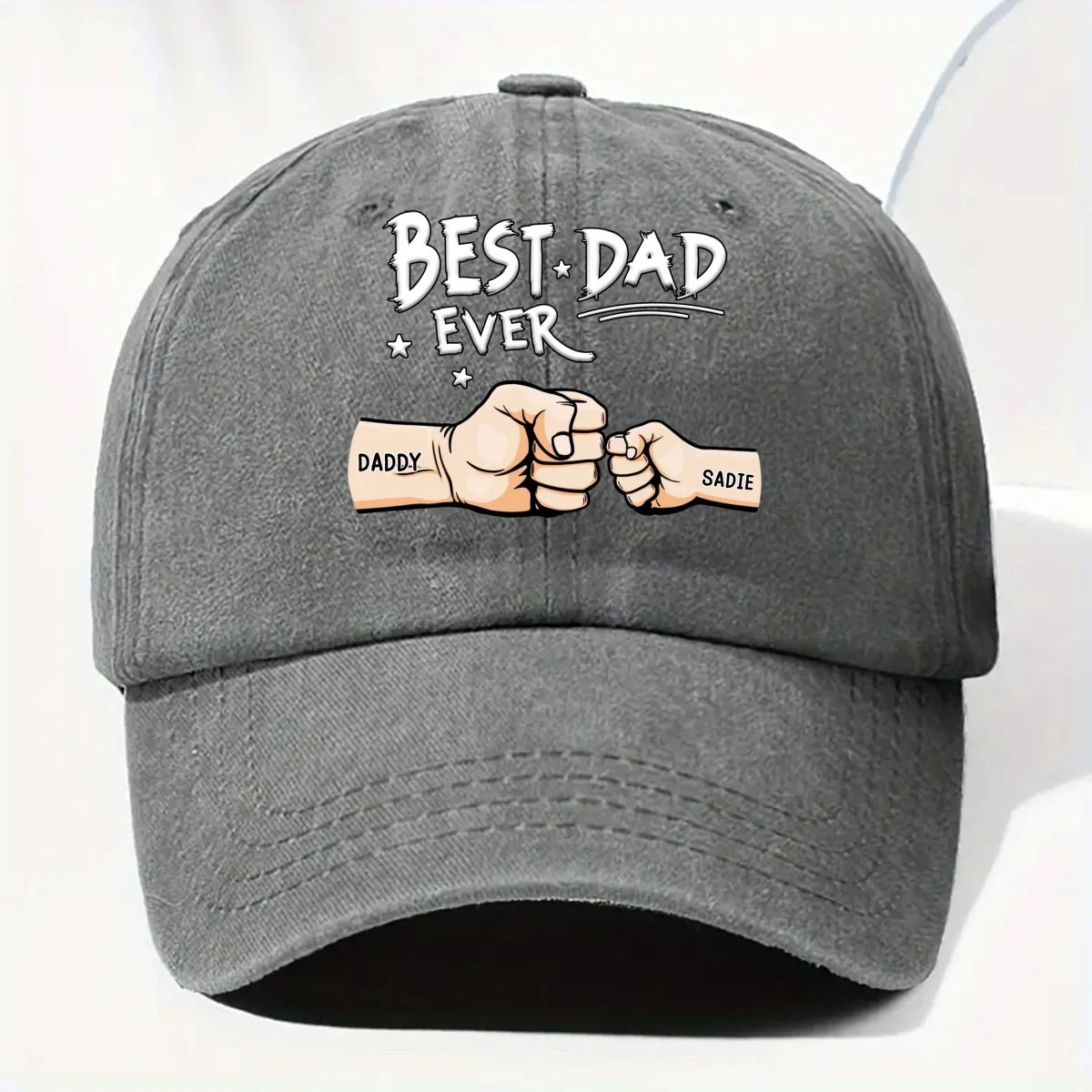 Best Dad - Personalized Custom Vintage Washed Denim Cap - Image 6