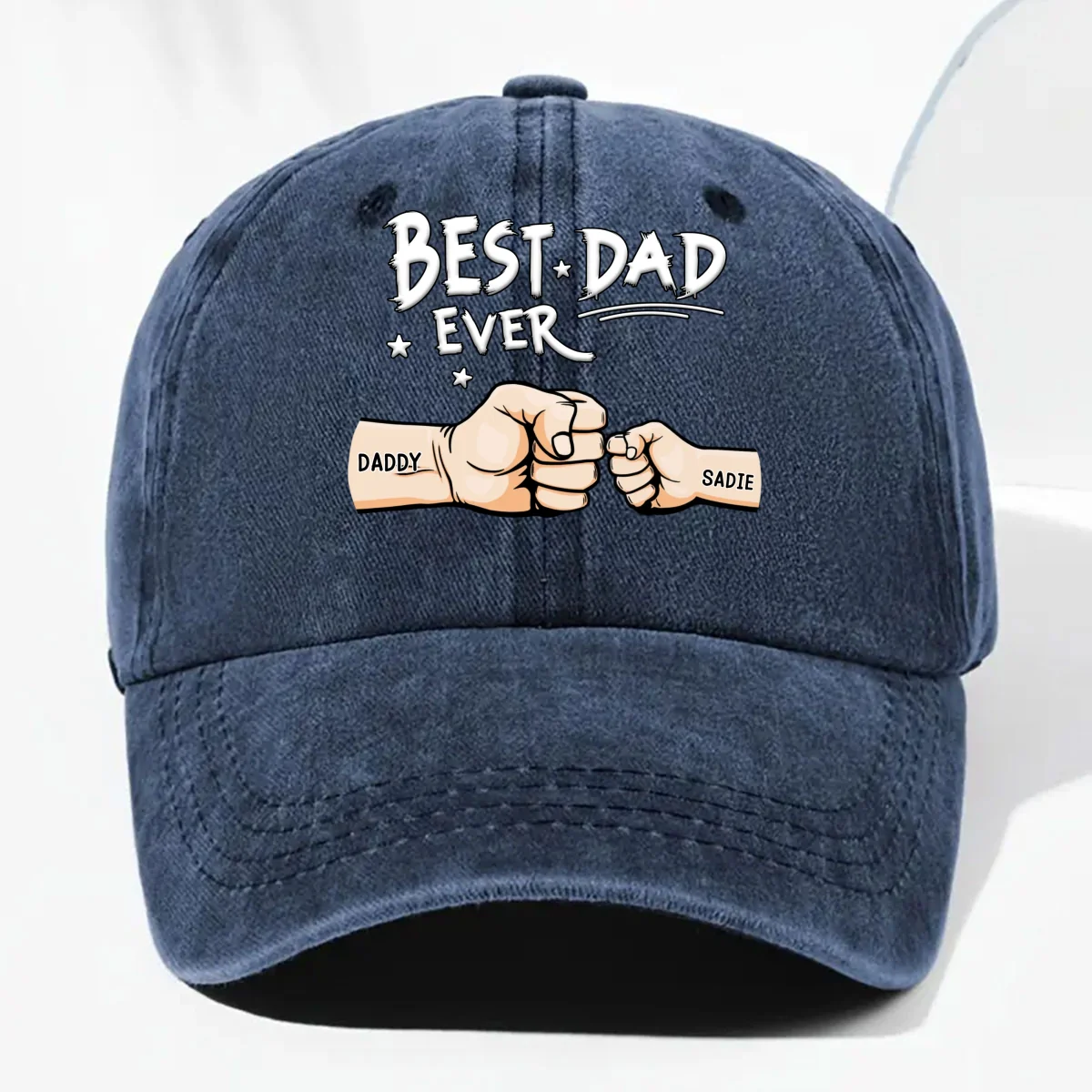 Best Dad - Personalized Custom Vintage Washed Denim Cap - Image 8