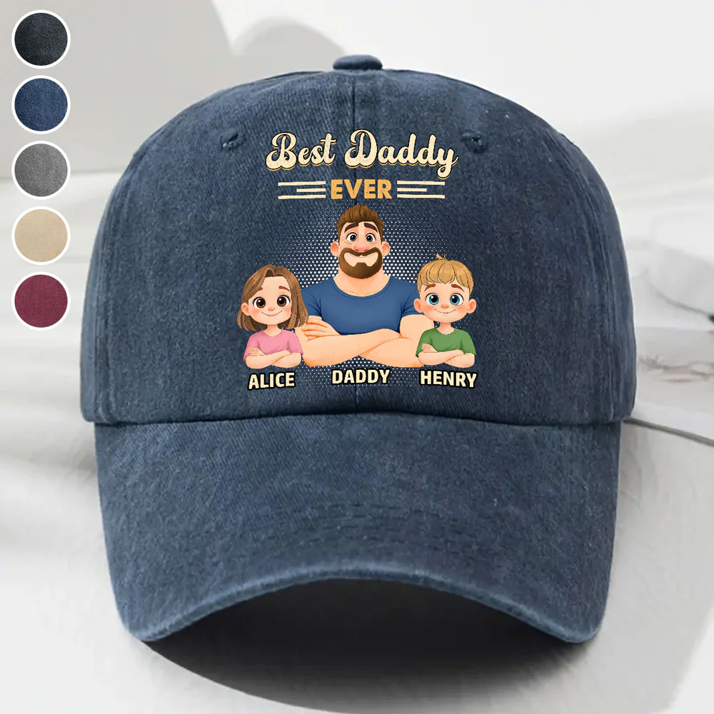 Best Daddy Ever 2 - Personalized Custom Vintage Washed Denim Cap