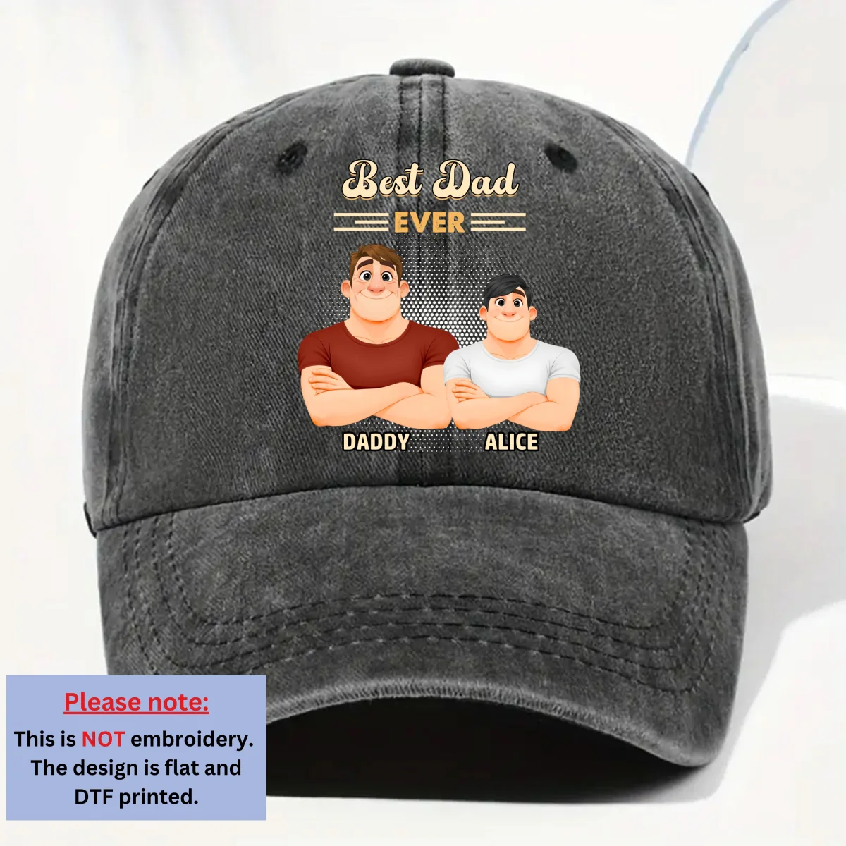 Best Daddy Ever 2 - Personalized Custom Vintage Washed Denim Cap - Image 7