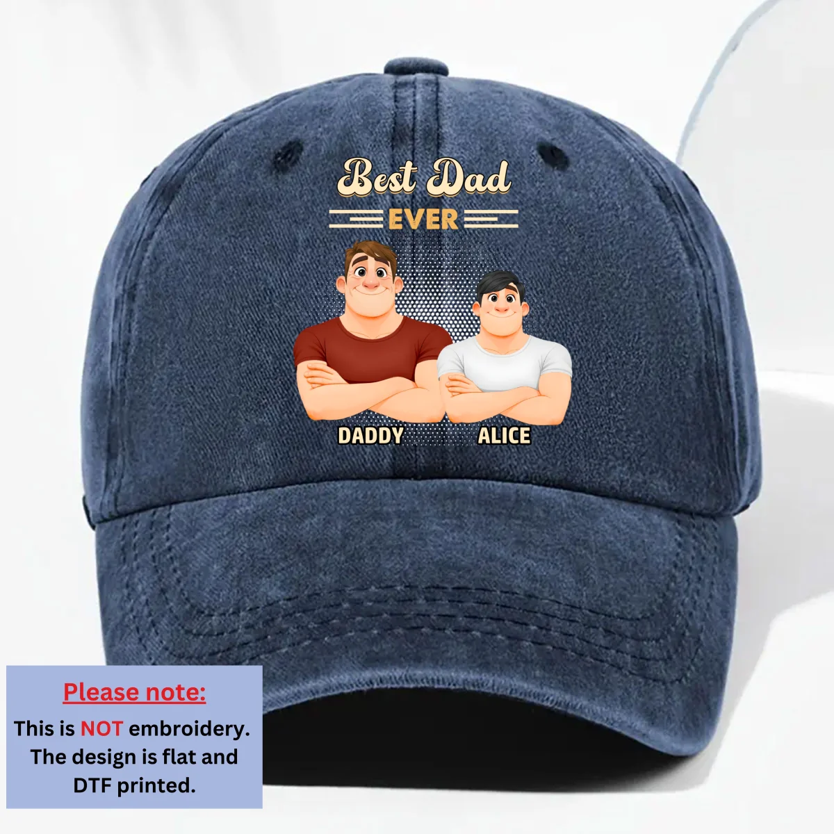 Best Daddy Ever 2 - Personalized Custom Vintage Washed Denim Cap - Image 9