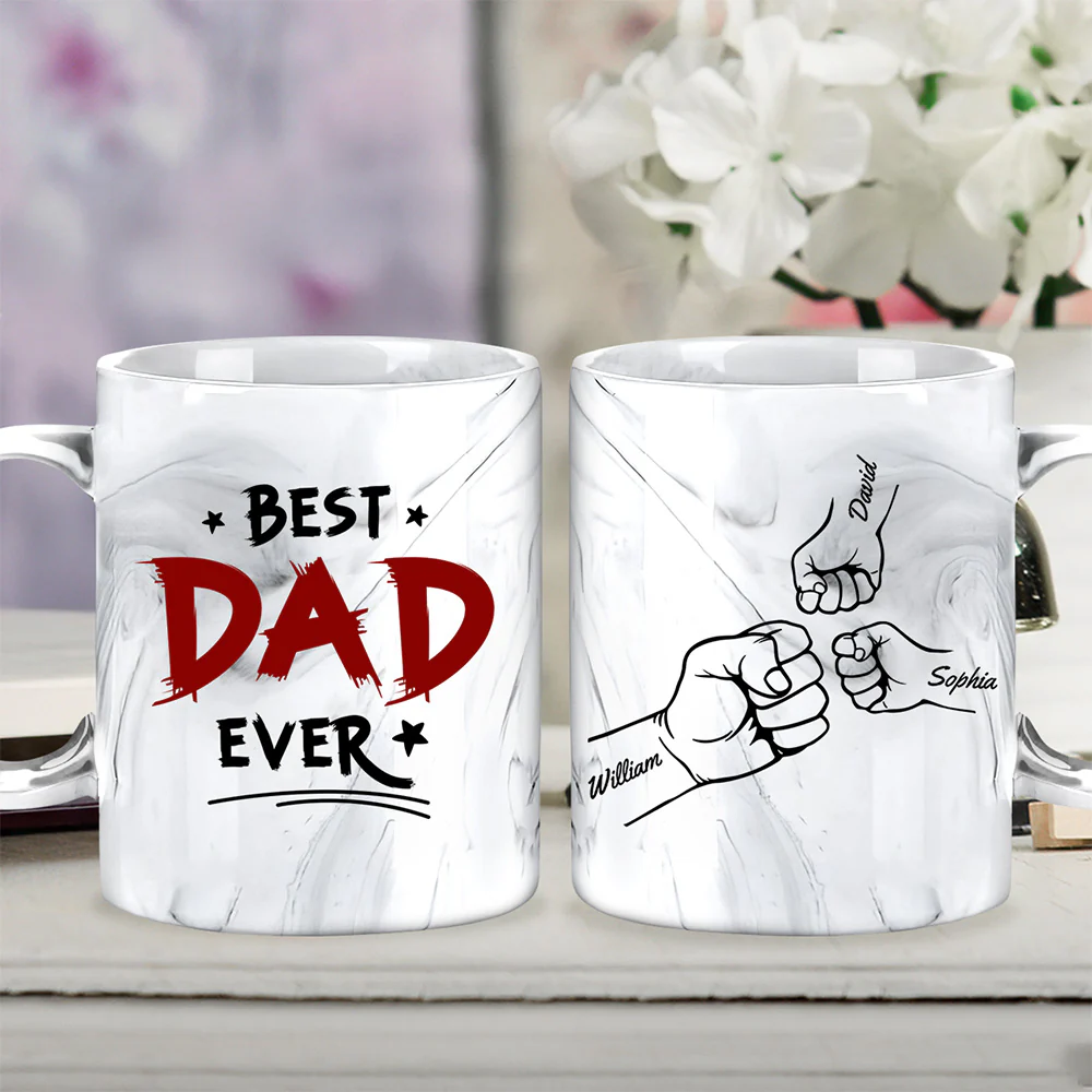 Best Daddy Ever - Personalized Custom Grey Marble Mug - Image 3