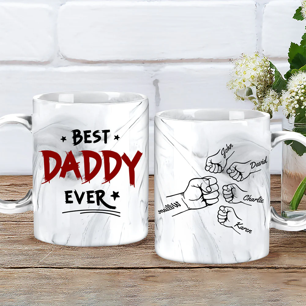 Best Daddy Ever - Personalized Custom Grey Marble Mug - Image 4