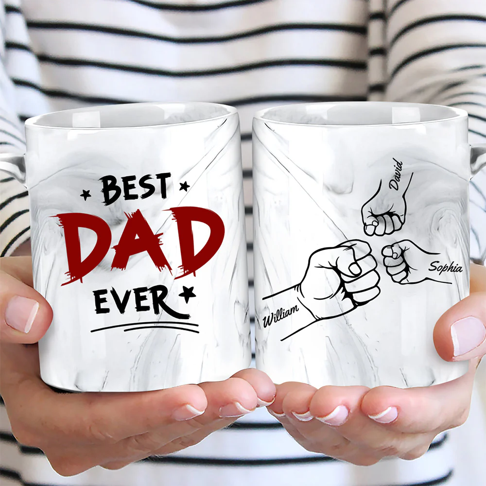 Best Daddy Ever - Personalized Custom Grey Marble Mug - Image 5