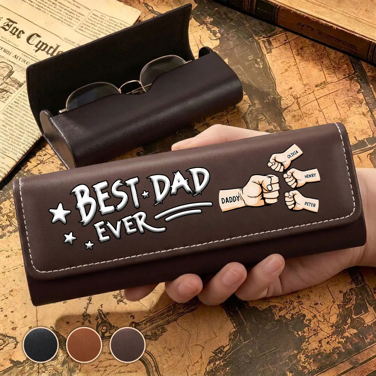Best Daddy Ever - Personalized Custom Leather Eyeglass Case