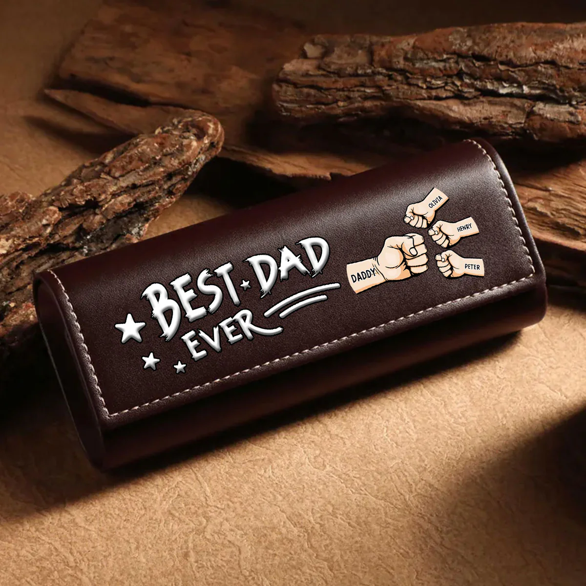 Best Daddy Ever - Personalized Custom Leather Eyeglass Case - Image 2