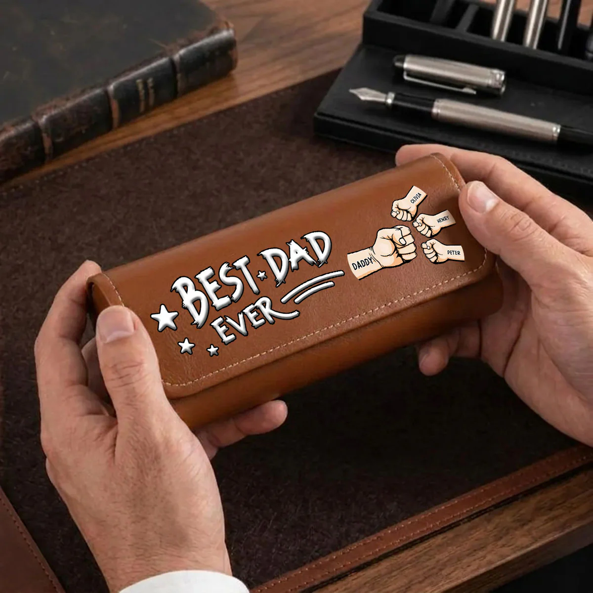 Best Daddy Ever - Personalized Custom Leather Eyeglass Case - Image 3