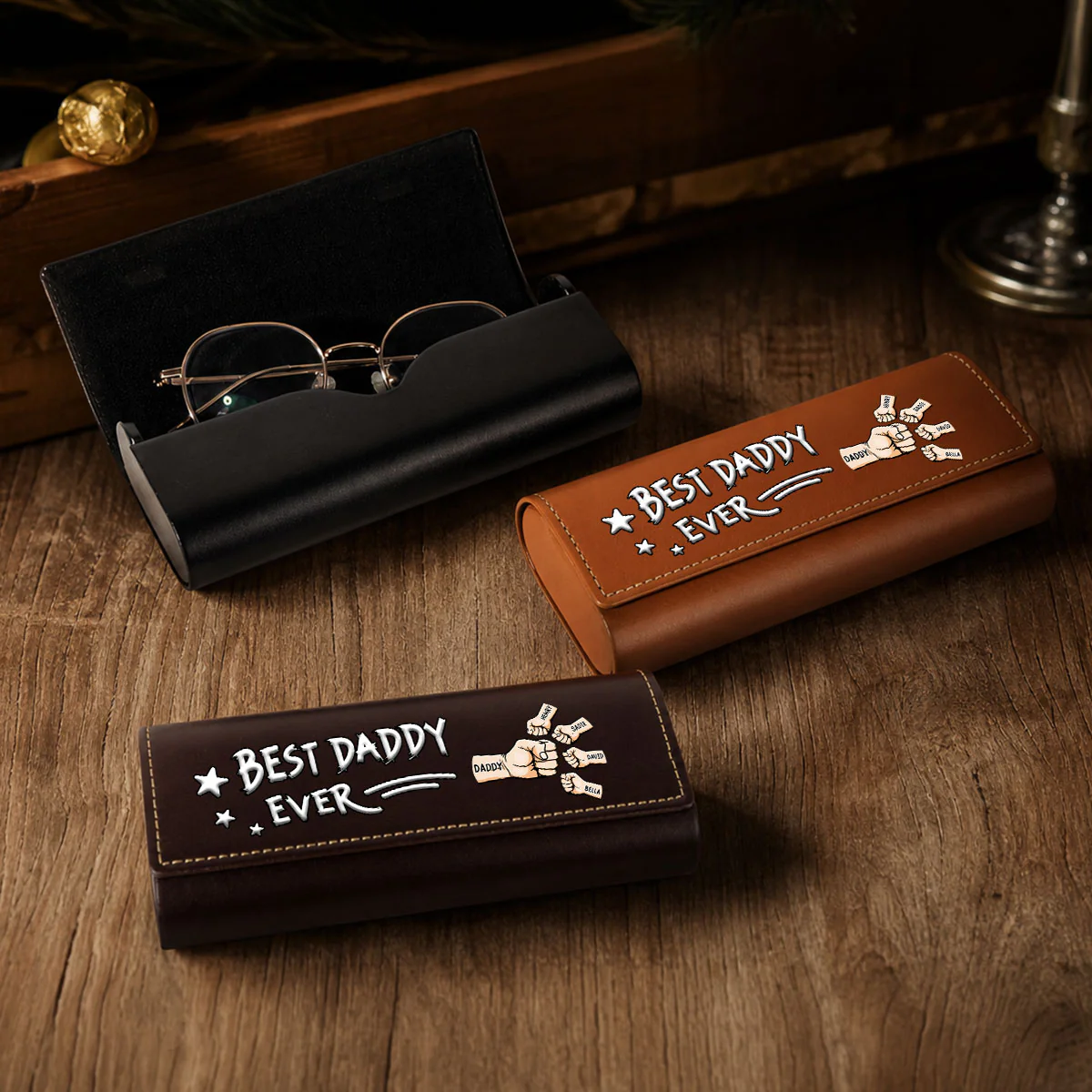 Best Daddy Ever - Personalized Custom Leather Eyeglass Case - Image 5
