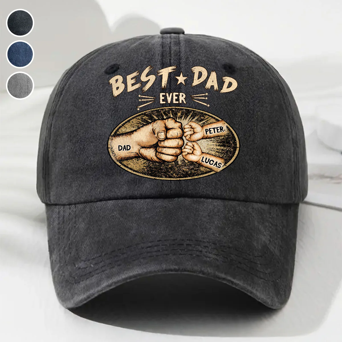 Best Daddy Ever - Personalized Custom Vintage Washed Denim Cap