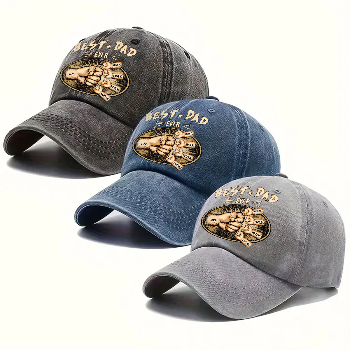 Best Daddy Ever - Personalized Custom Vintage Washed Denim Cap - Image 5