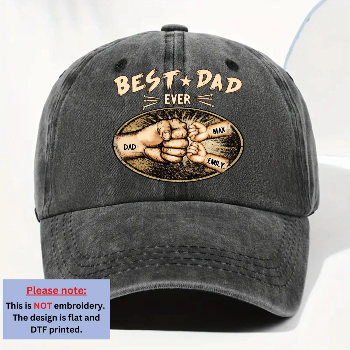Best Daddy Ever - Personalized Custom Vintage Washed Denim Cap - Image 7