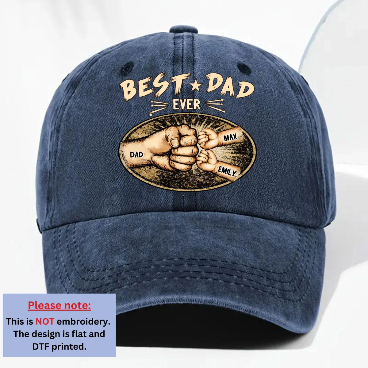 Best Daddy Ever - Personalized Custom Vintage Washed Denim Cap - Image 9