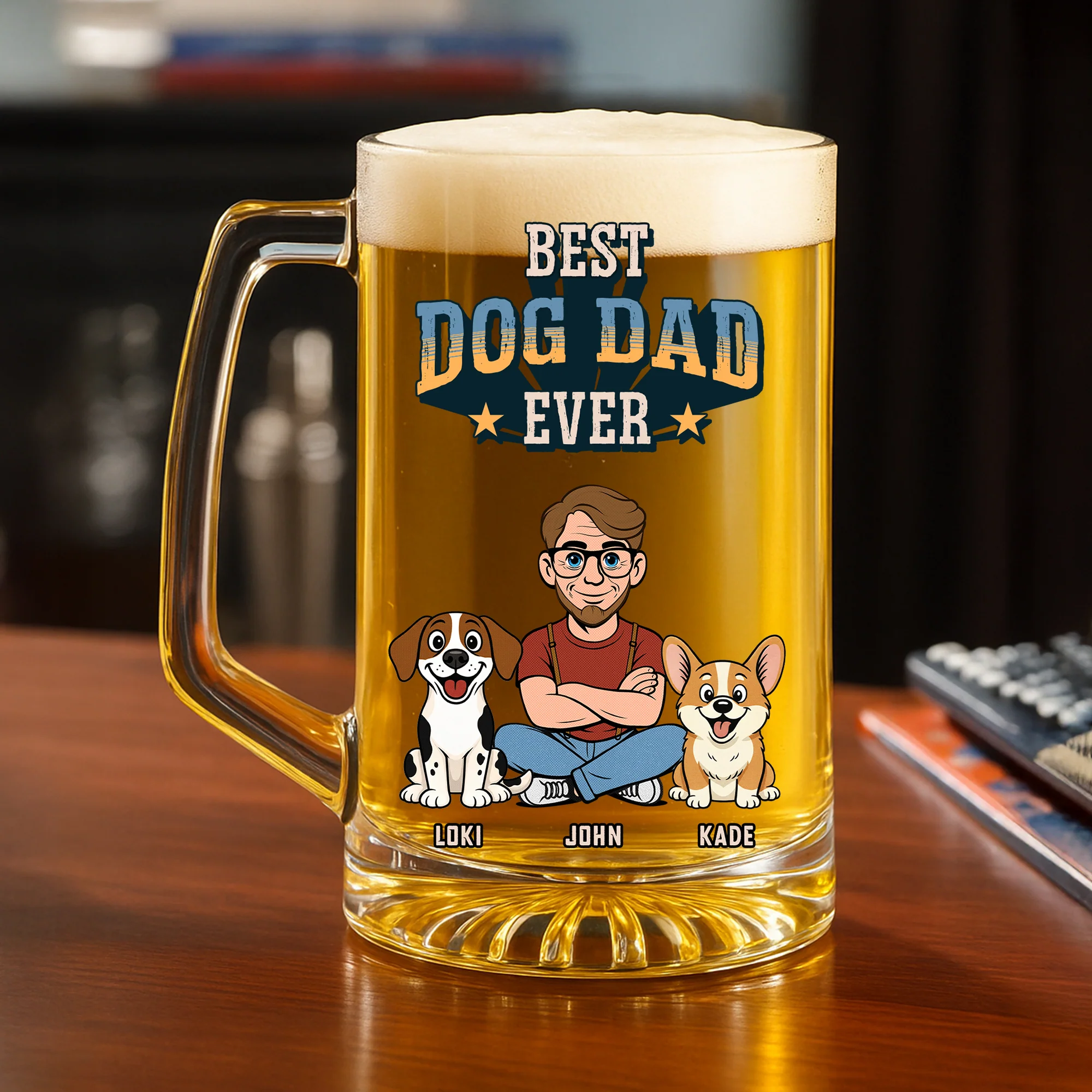 Best Dog Dad In The World - Personalized Custom Beer Glass With Handle - Image 2