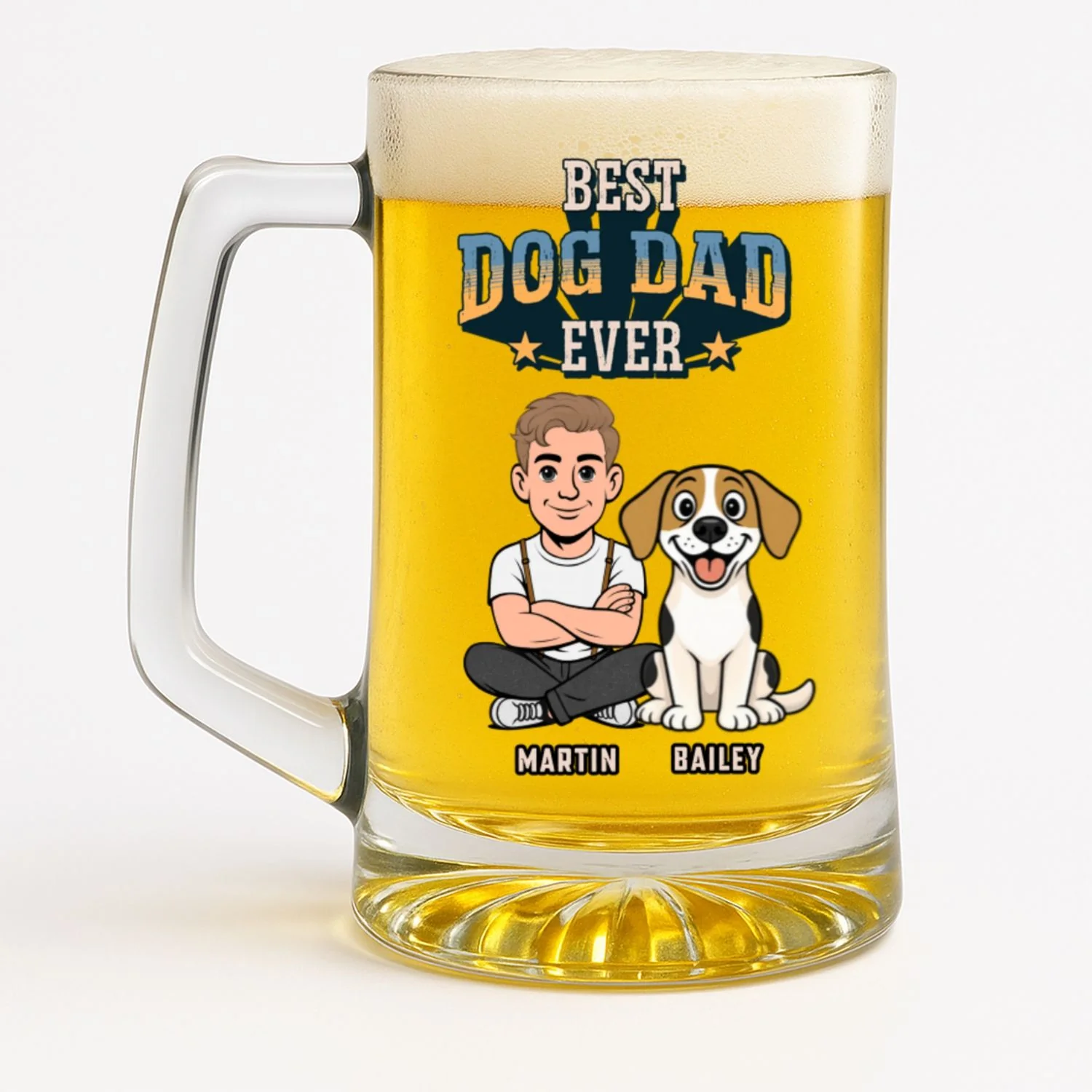 Best Dog Dad In The World - Personalized Custom Beer Glass With Handle - Image 6