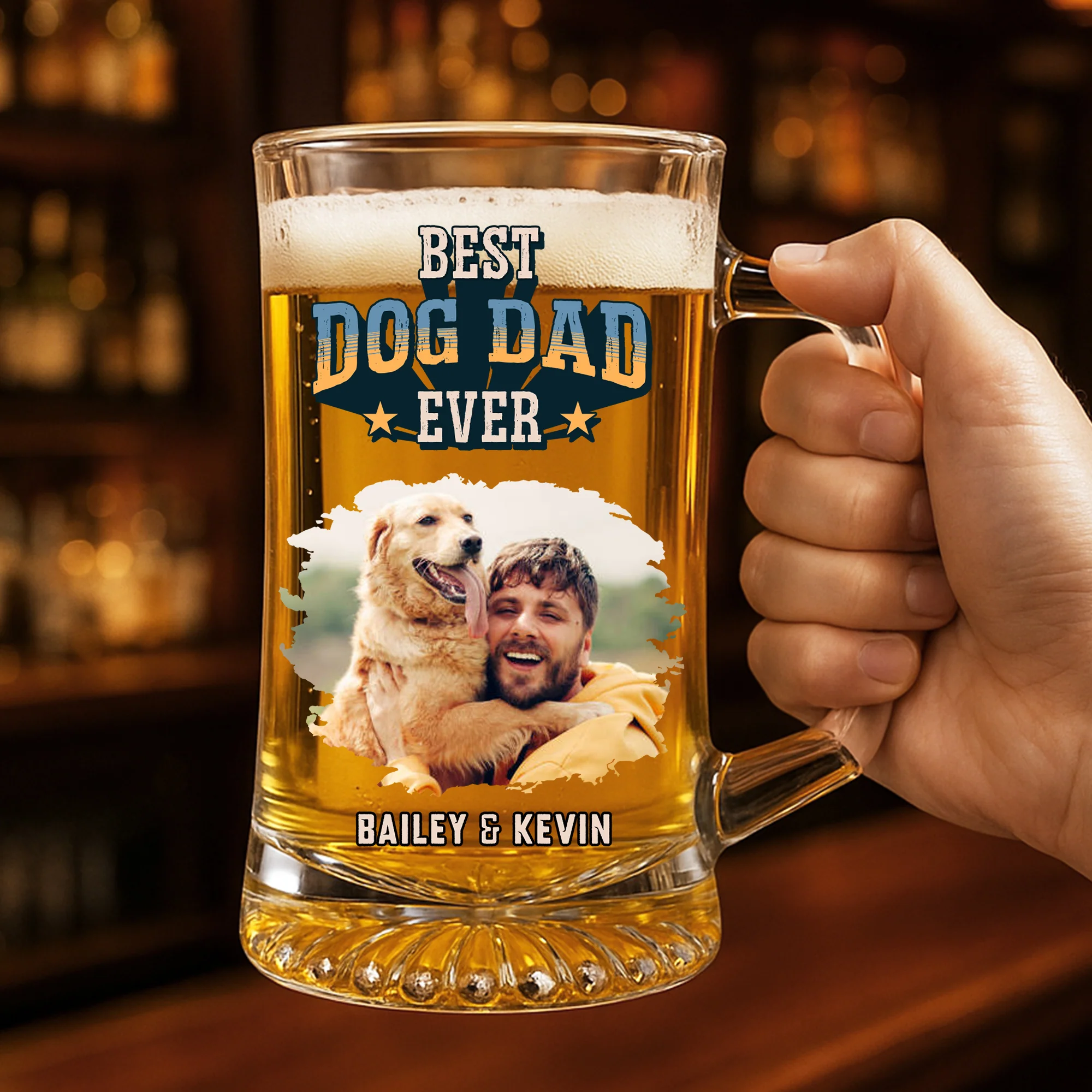 Best Dog Dad In The World Photo - Personalized Custom Beer Glass With Handle