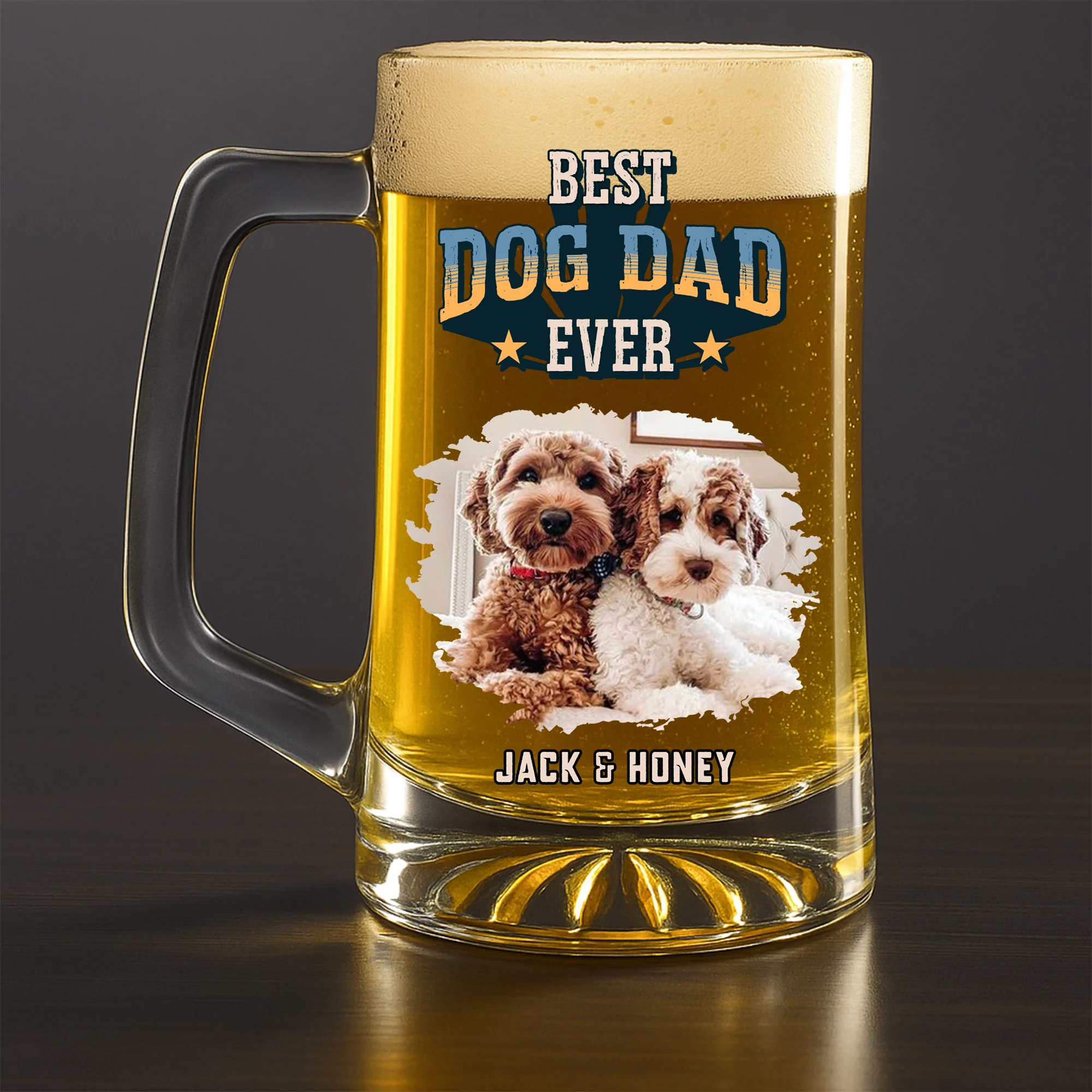 Best Dog Dad In The World Photo - Personalized Custom Beer Glass With Handle - Image 3
