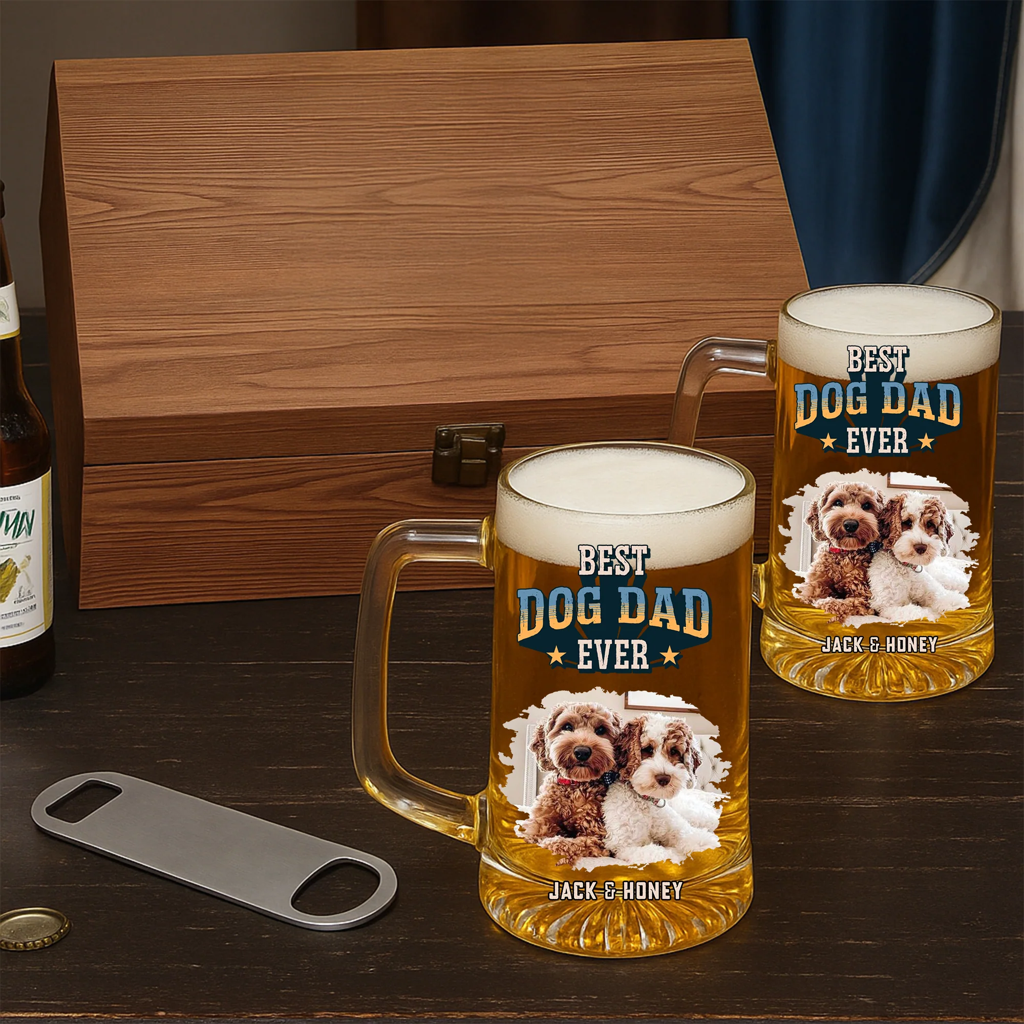 Best Dog Dad In The World Photo - Personalized Custom Beer Glass With Handle - Image 4
