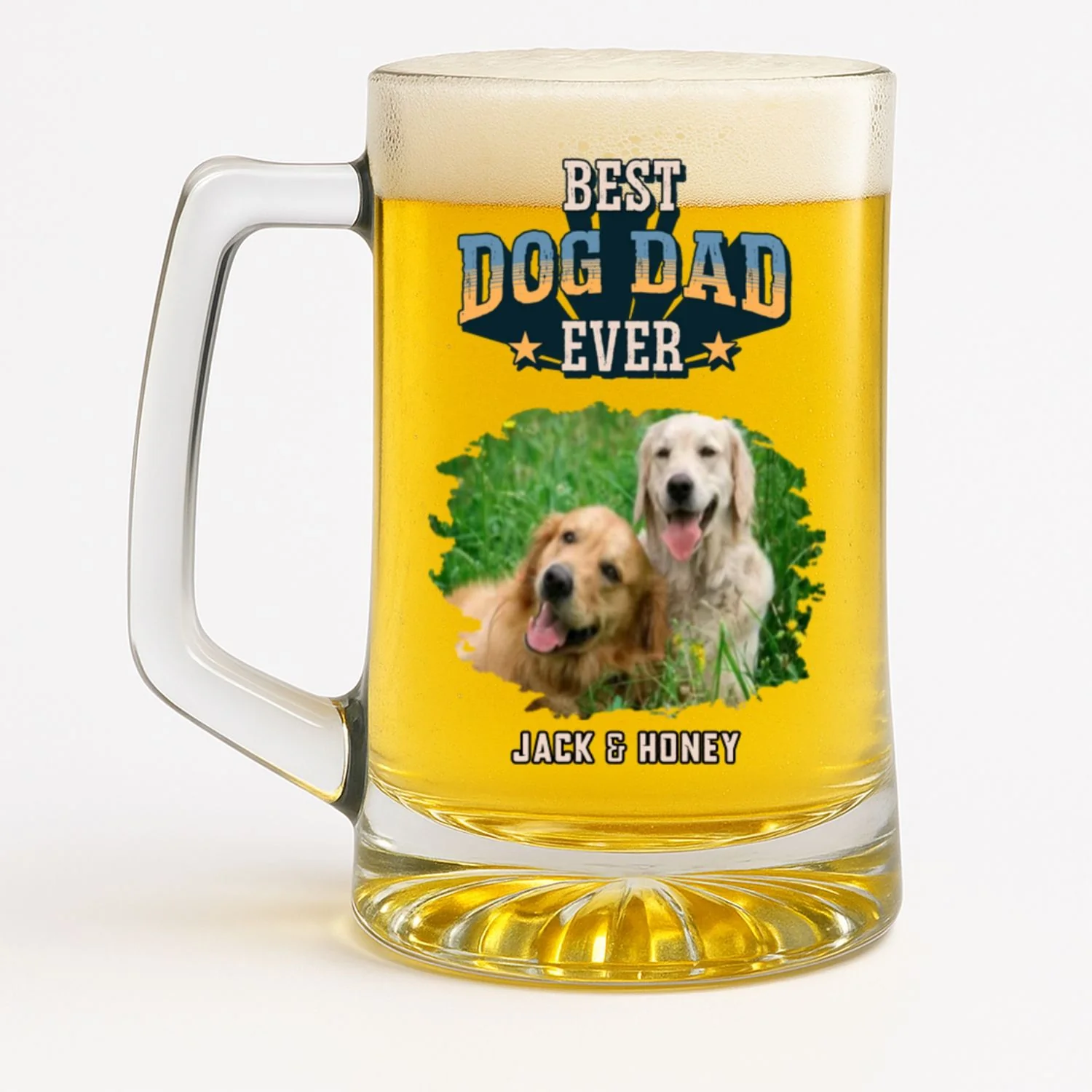 Best Dog Dad In The World Photo - Personalized Custom Beer Glass With Handle - Image 6