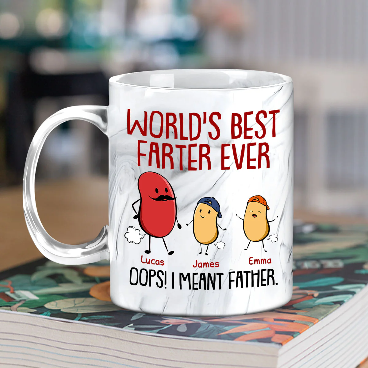Best Farter Ever I Mean Father - Personalized Custom Grey Marble Mug - Image 5