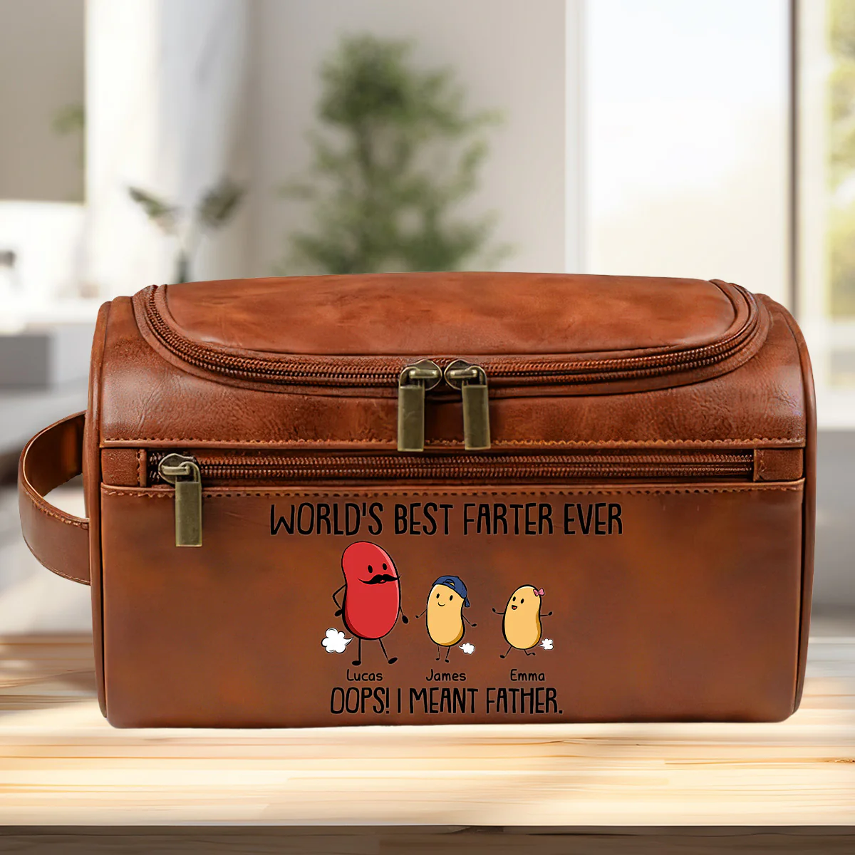 Best Farter Ever I Mean Father - Personalized Custom Leather Toiletry Bag - Image 2