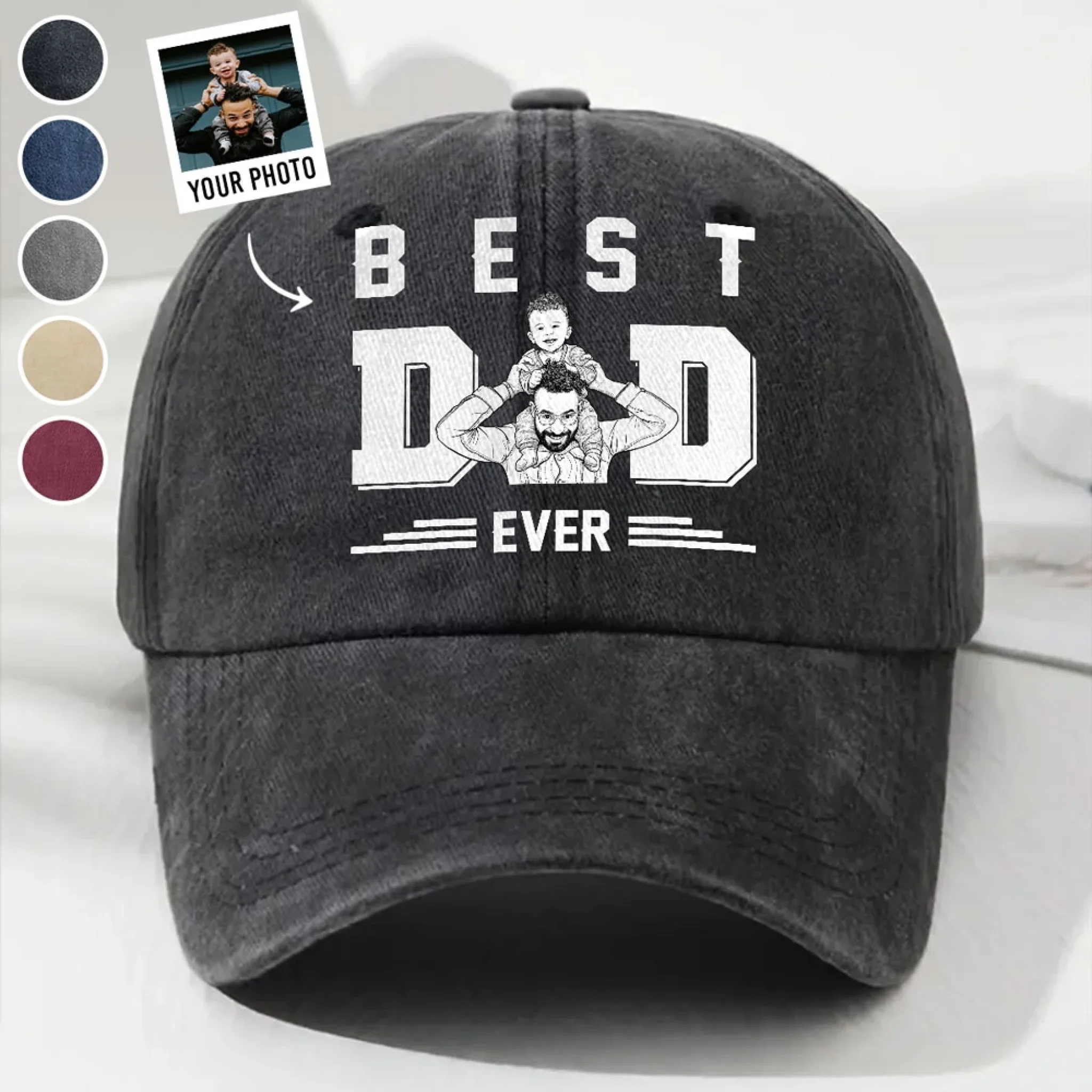 Best Father Ever - Personalized Custom Vintage Washed Denim Cap