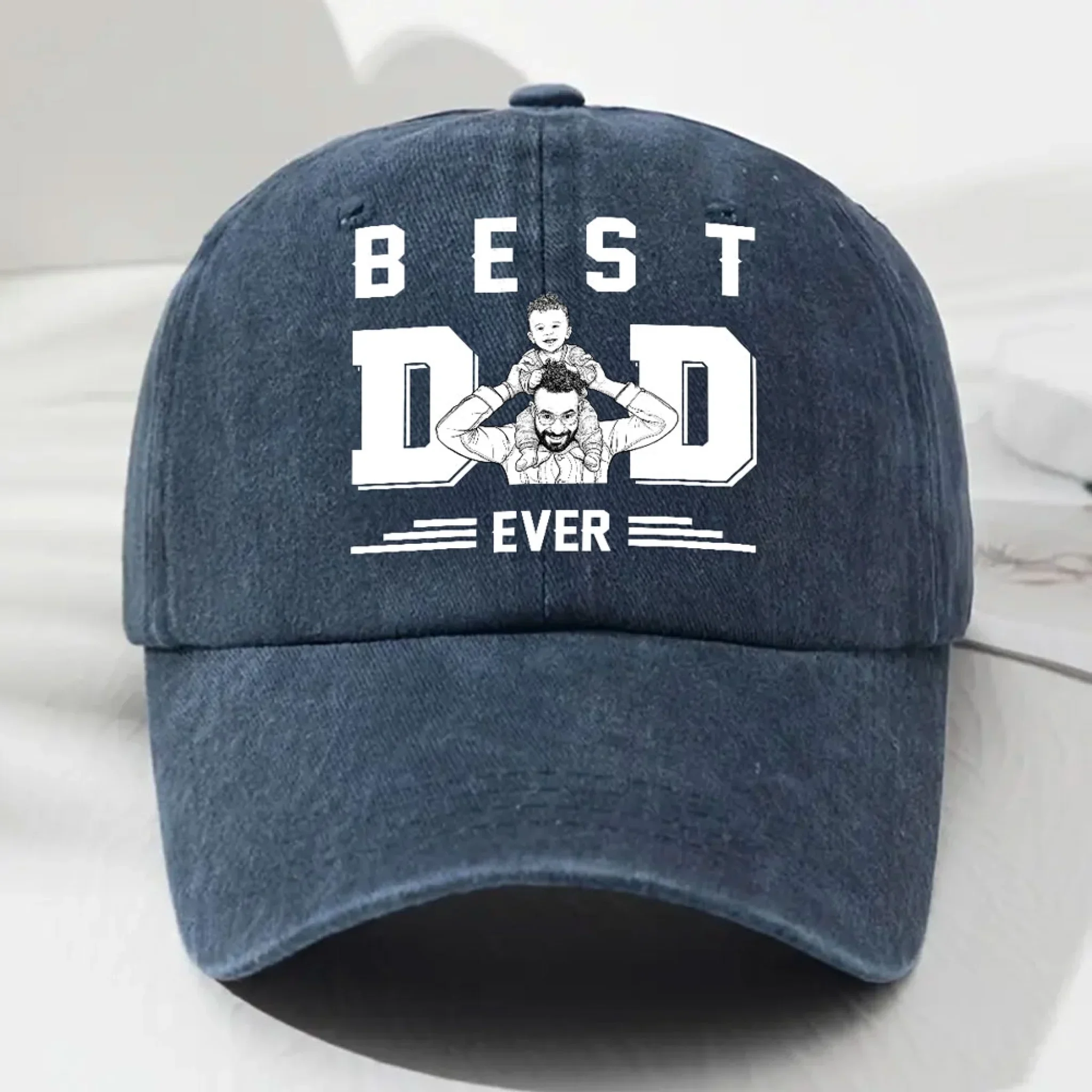 Best Father Ever - Personalized Custom Vintage Washed Denim Cap - Image 2