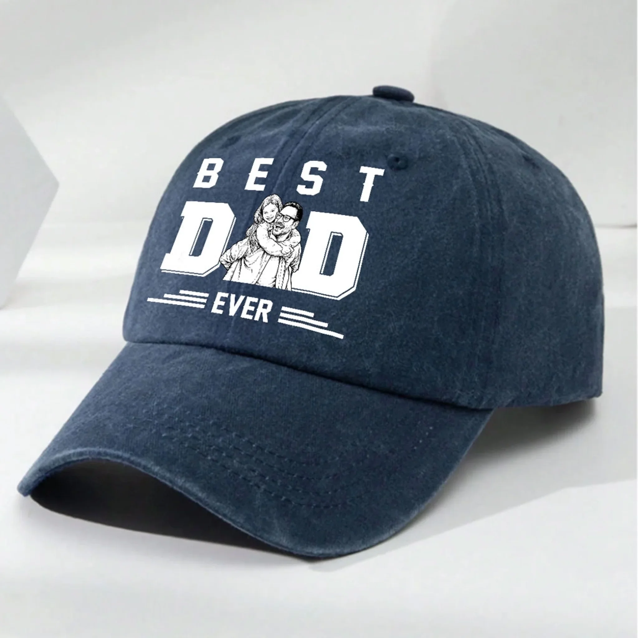 Best Father Ever - Personalized Custom Vintage Washed Denim Cap - Image 3