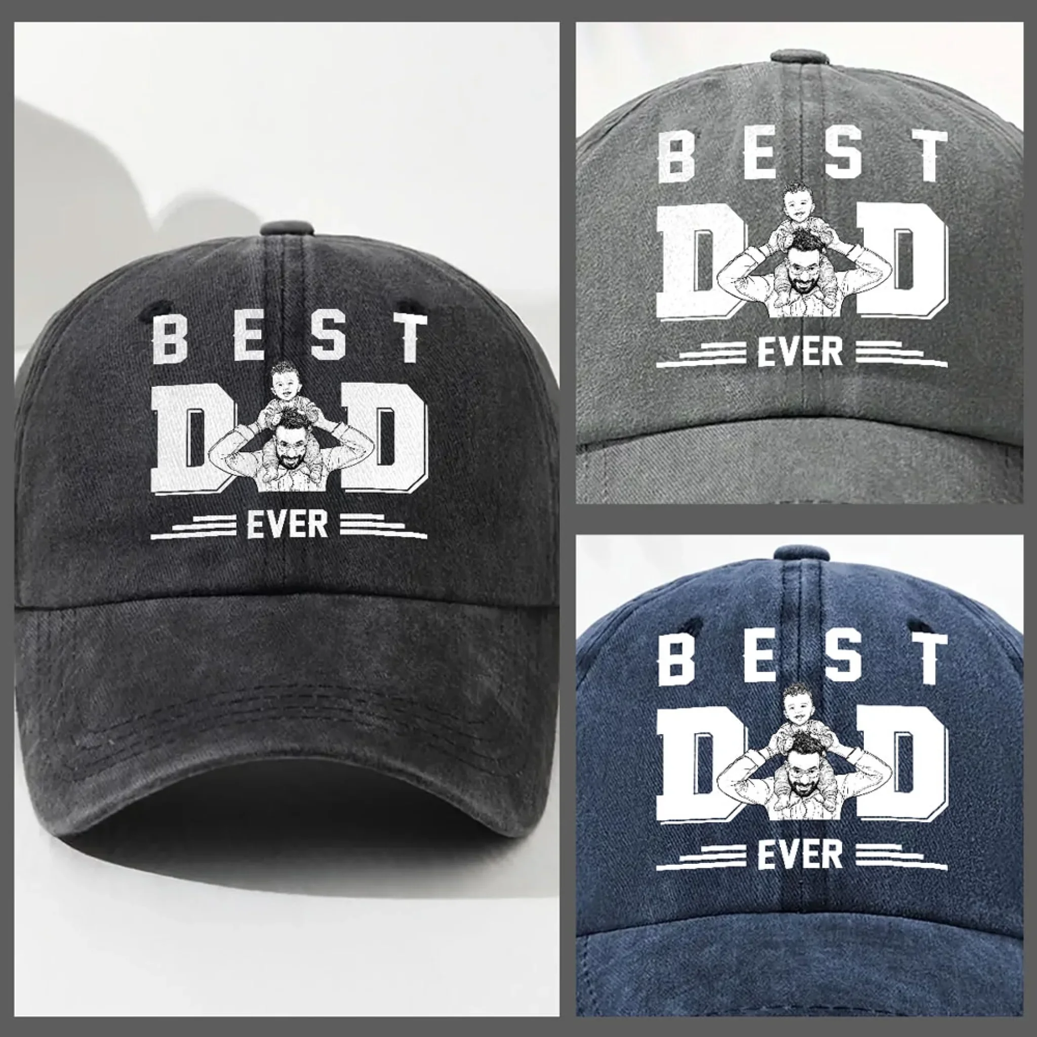 Best Father Ever - Personalized Custom Vintage Washed Denim Cap - Image 4