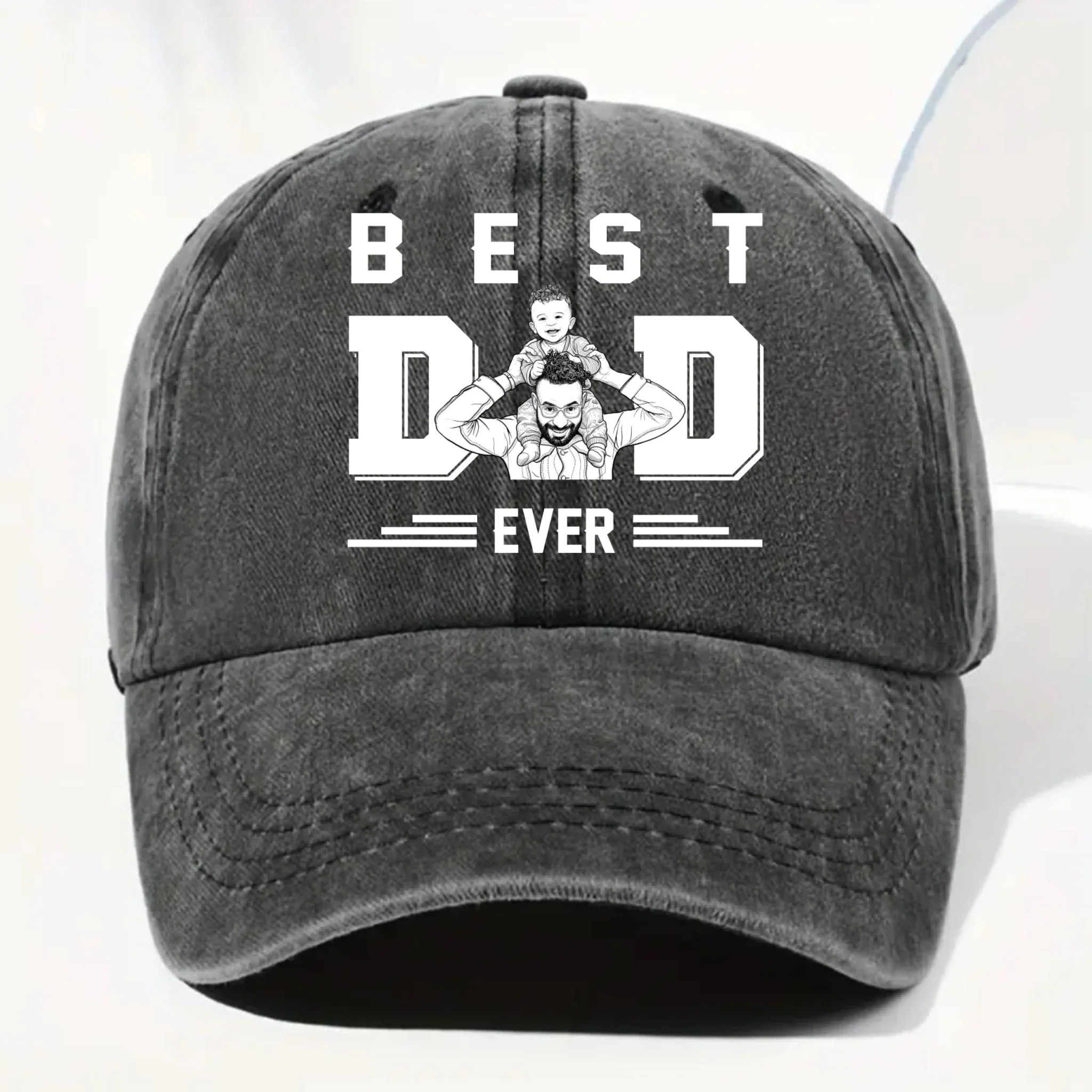 Best Father Ever - Personalized Custom Vintage Washed Denim Cap - Image 6