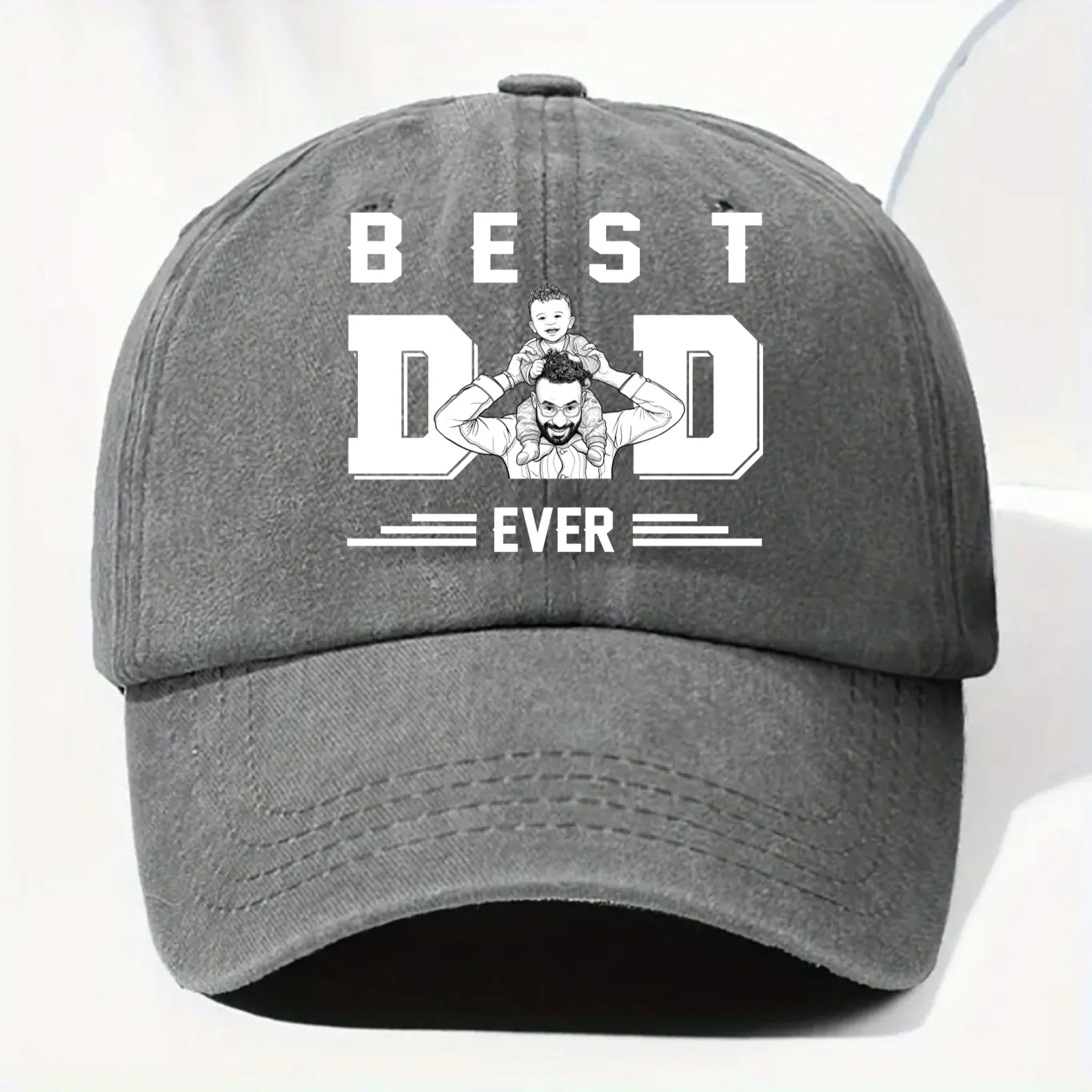 Best Father Ever - Personalized Custom Vintage Washed Denim Cap - Image 7