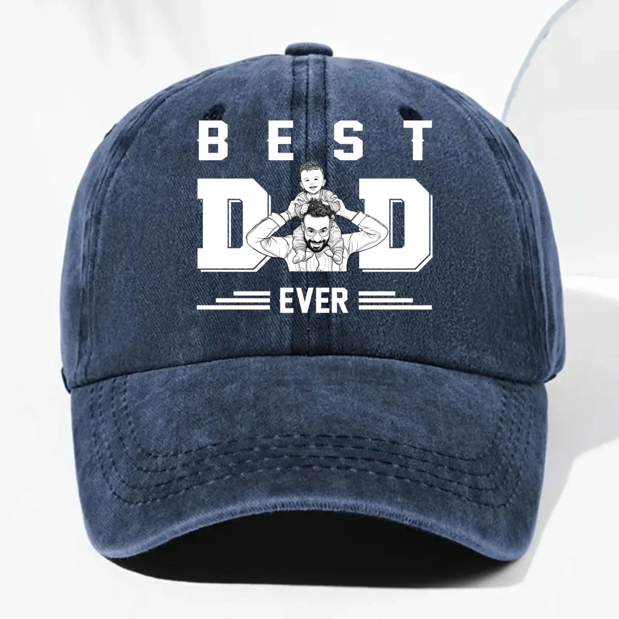 Best Father Ever - Personalized Custom Vintage Washed Denim Cap - Image 8