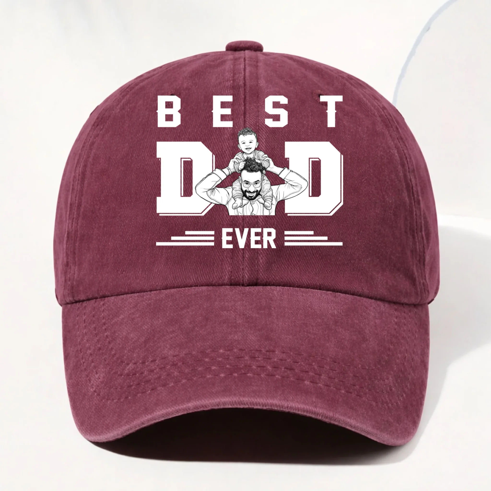 Best Father Ever - Personalized Custom Vintage Washed Denim Cap - Image 9