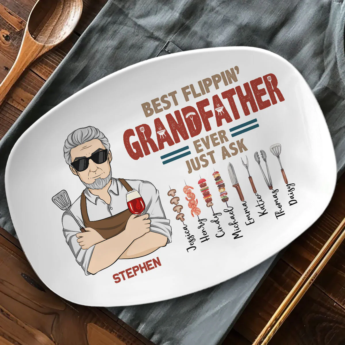 Best Flipping Dad Ever Just Ask - Personalized Custom Platter - Image 3