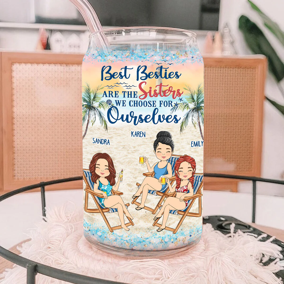 Best Friends Are The Sisters We Choose - Personalized Custom Glass Can - Image 2