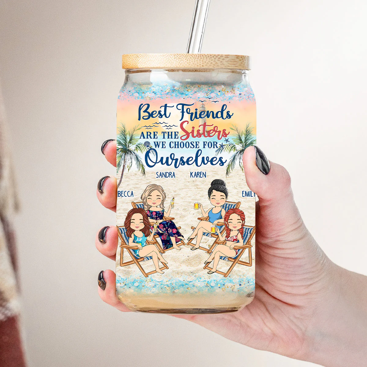 Best Friends Are The Sisters We Choose - Personalized Custom Glass Can - Image 4