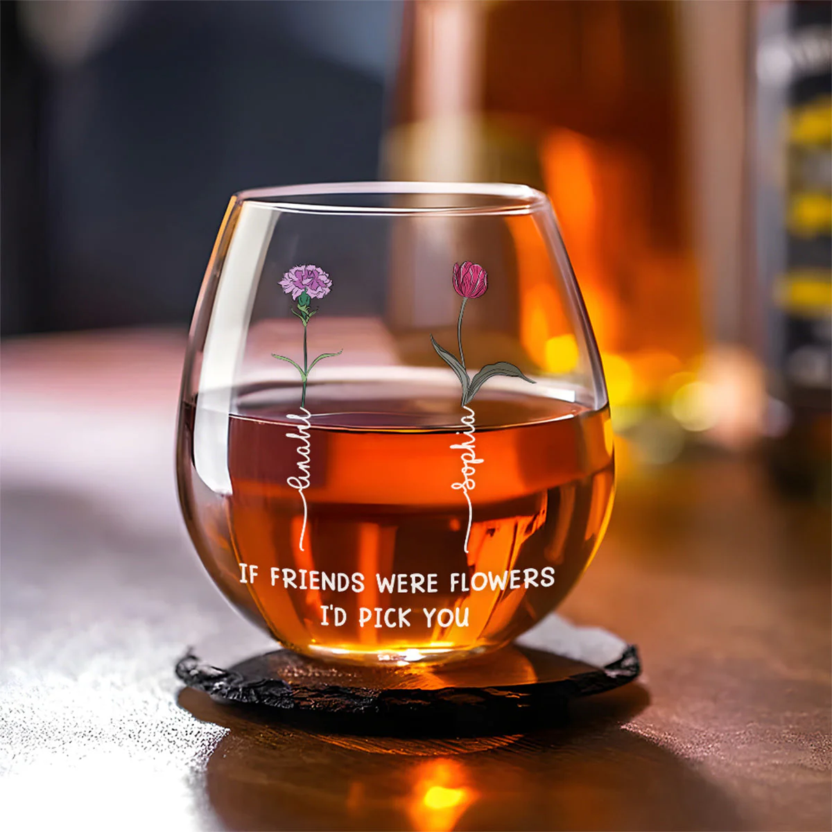 Best Friends Bloom Together - Personalized Custom Wine Glass - Image 3