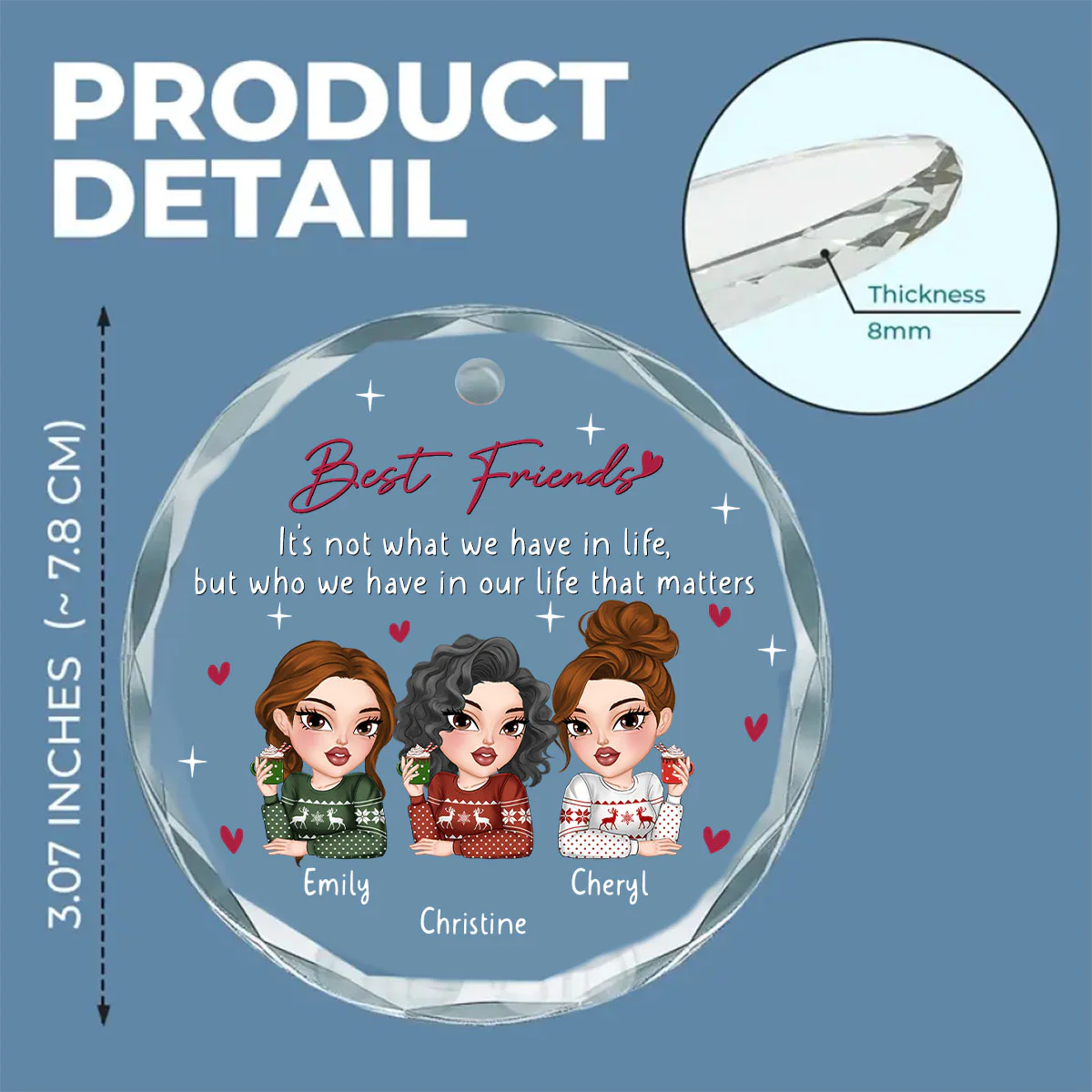Best Friends In Our Life - Personalized Custom Glass Ornament - Image 5