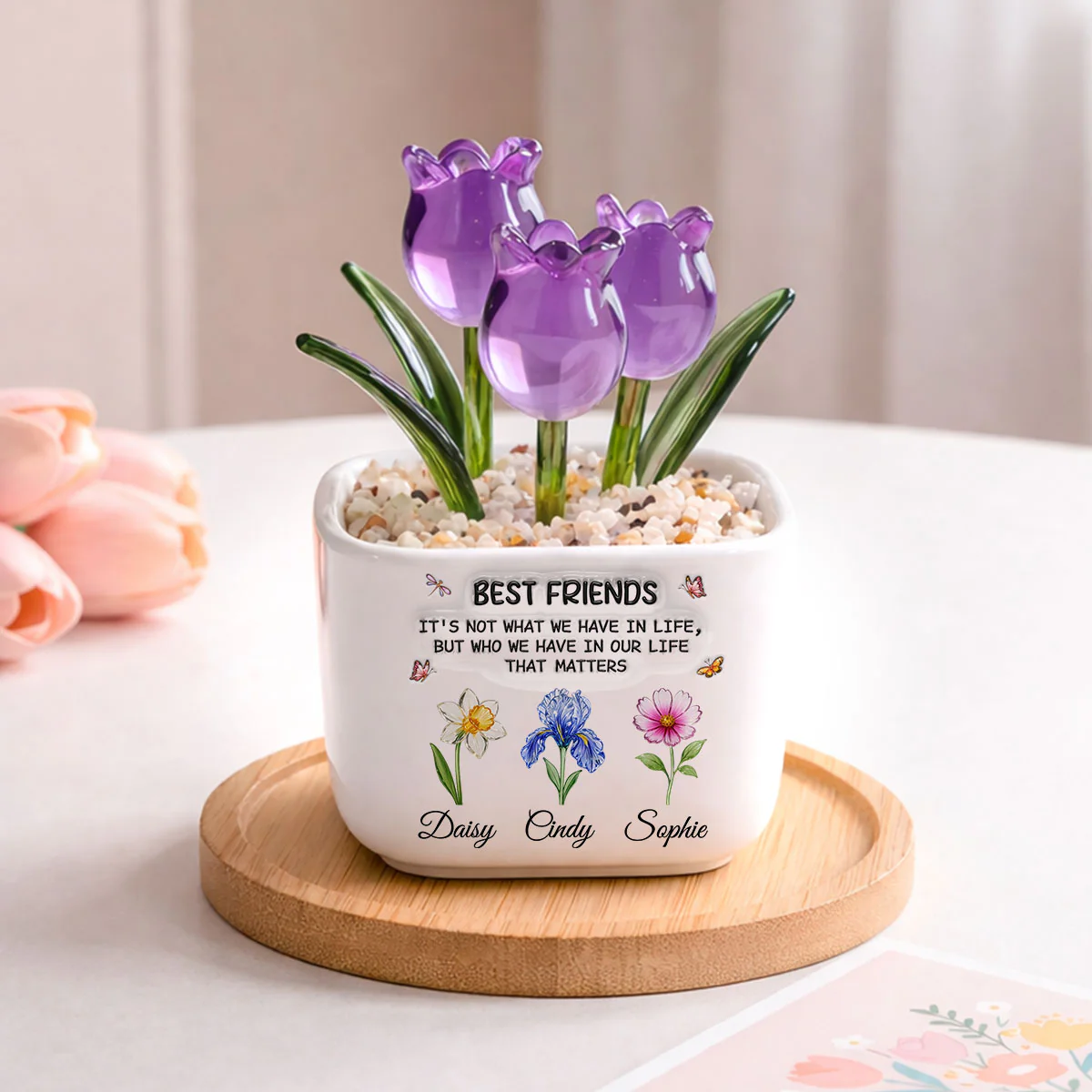 Best Friends - Personalized Custom  3D Inflated Effect Glass Everlasting Tulips