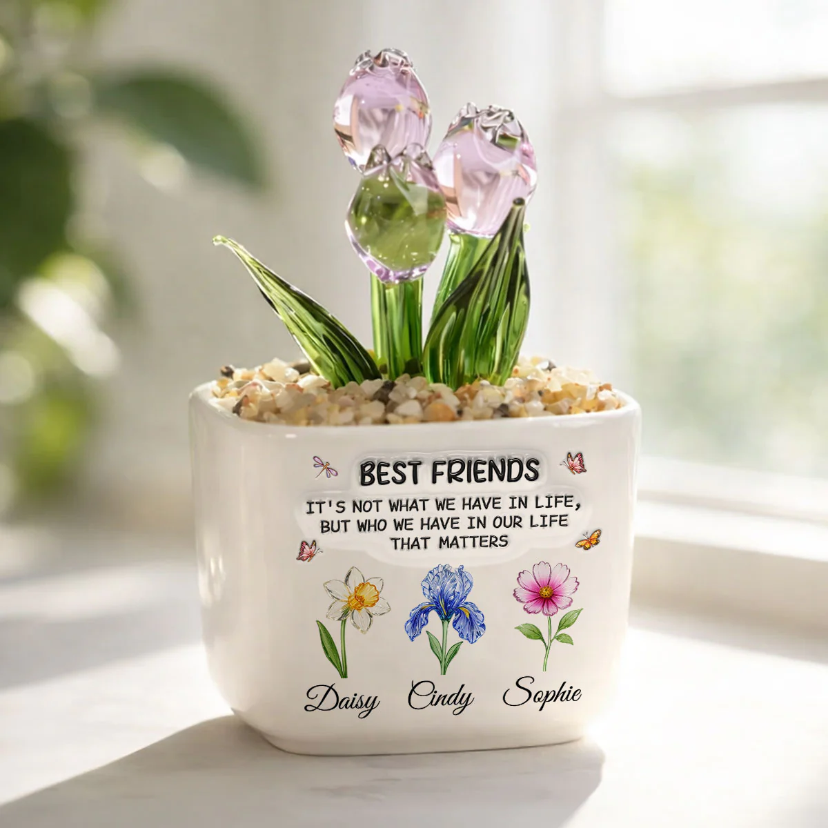 Best Friends - Personalized Custom  3D Inflated Effect Glass Everlasting Tulips - Image 2