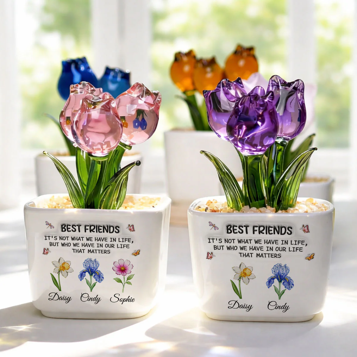 Best Friends - Personalized Custom  3D Inflated Effect Glass Everlasting Tulips - Image 3