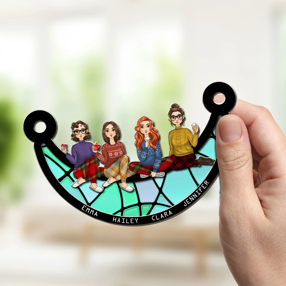 Best Friends Sitting On The Lunar - Personalized Custom Suncatcher - Image 3