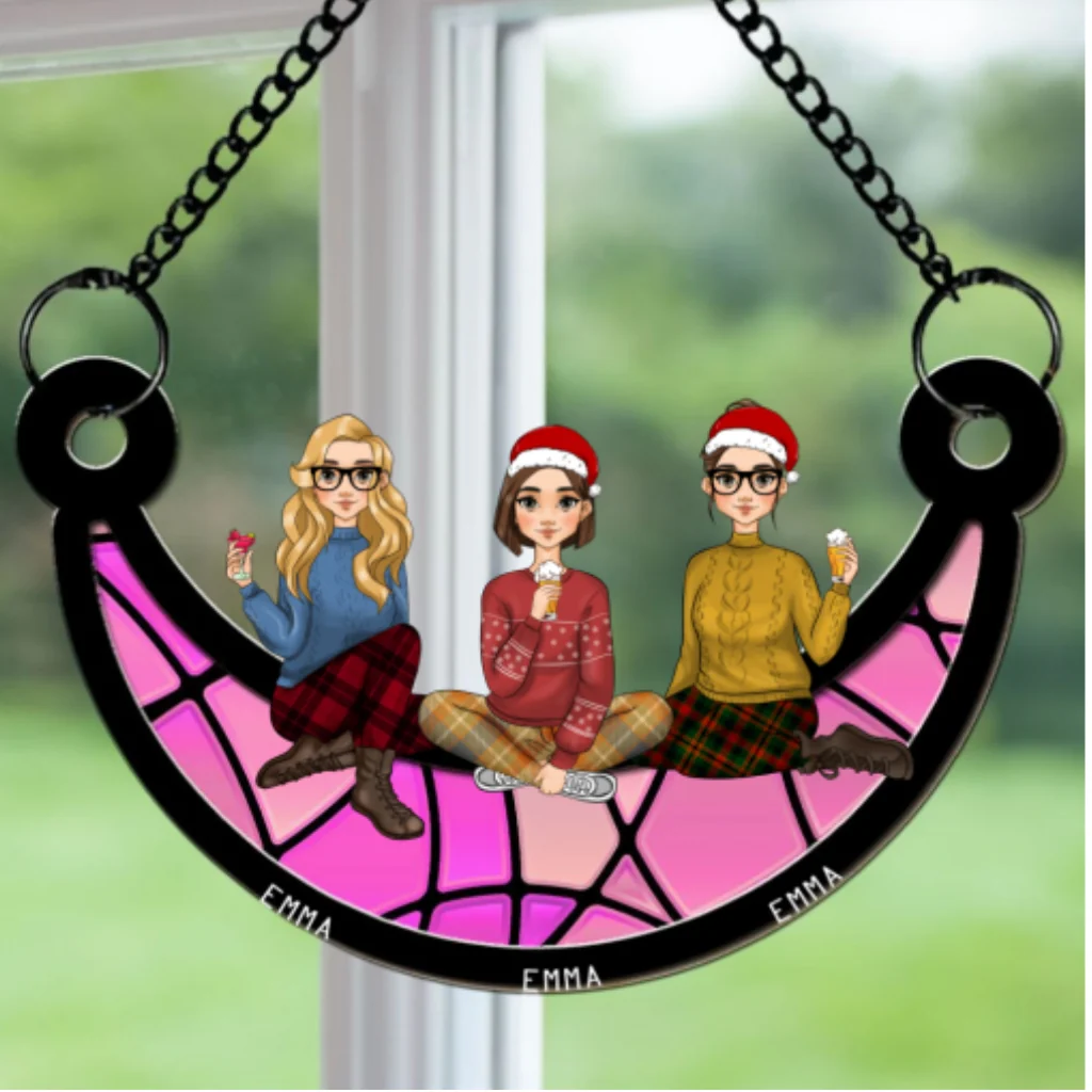 Best Friends Sitting On The Lunar - Personalized Custom Suncatcher - Image 5