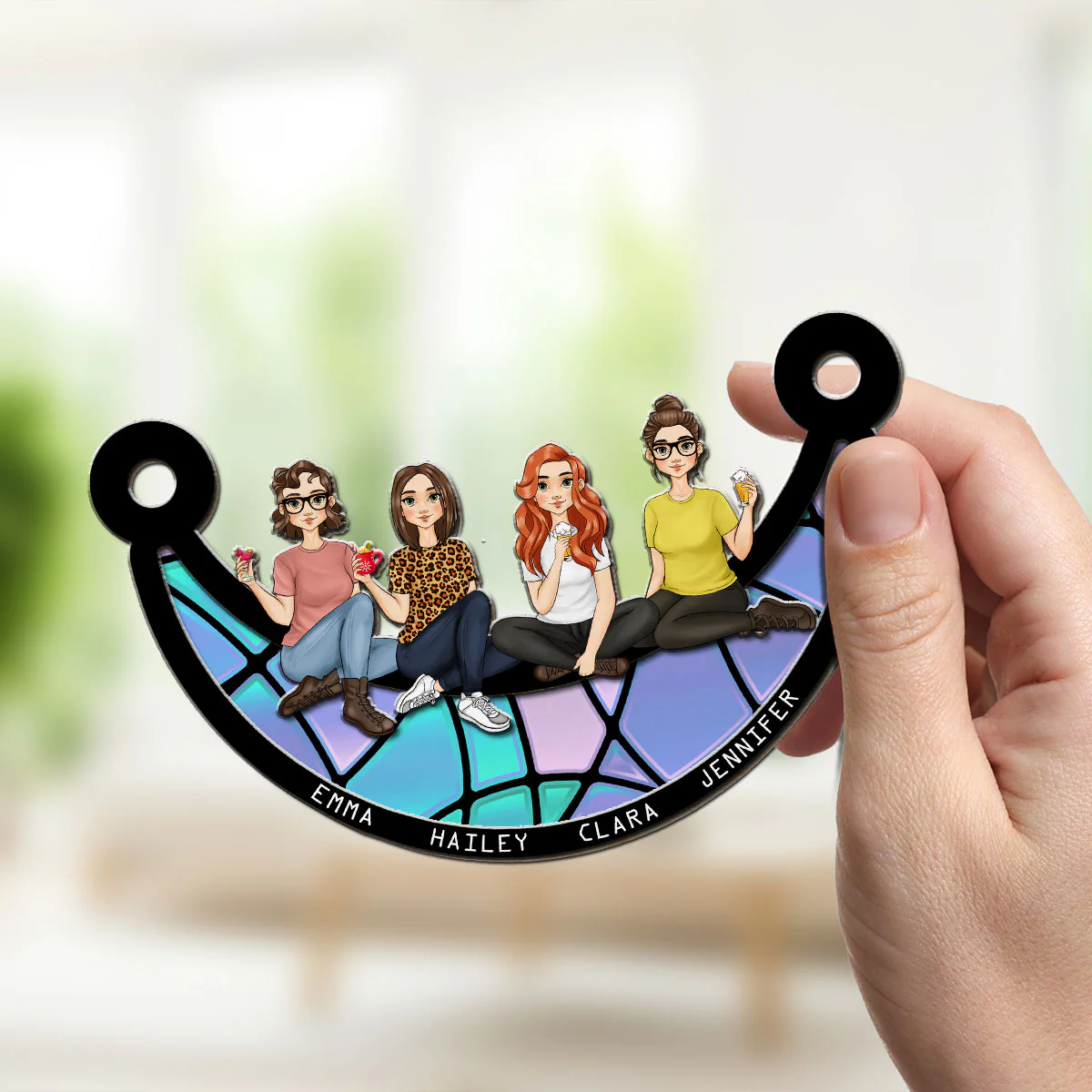 Best Friends Sitting On The Moon - Personalized Custom Suncatcher - Image 3