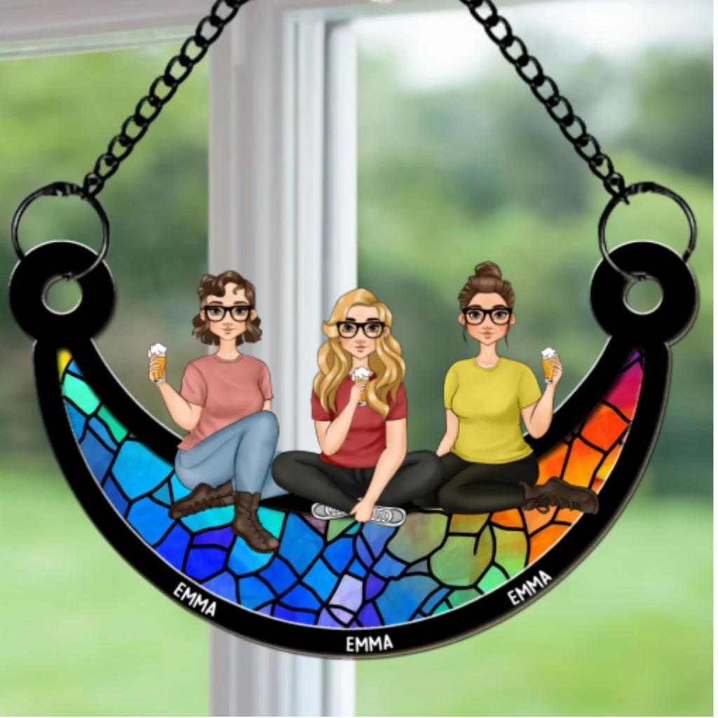 Best Friends Sitting On The Moon - Personalized Custom Suncatcher - Image 5