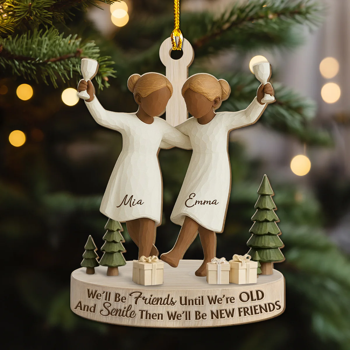 Best Friends Through Every Season - Personalized Custom 3D Effect Wood Ornament - Image 2
